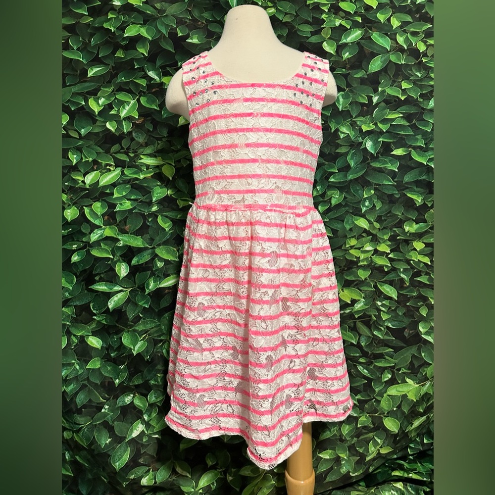 Justice Summer Lace Dress Pink White Sleeveless Girls 8